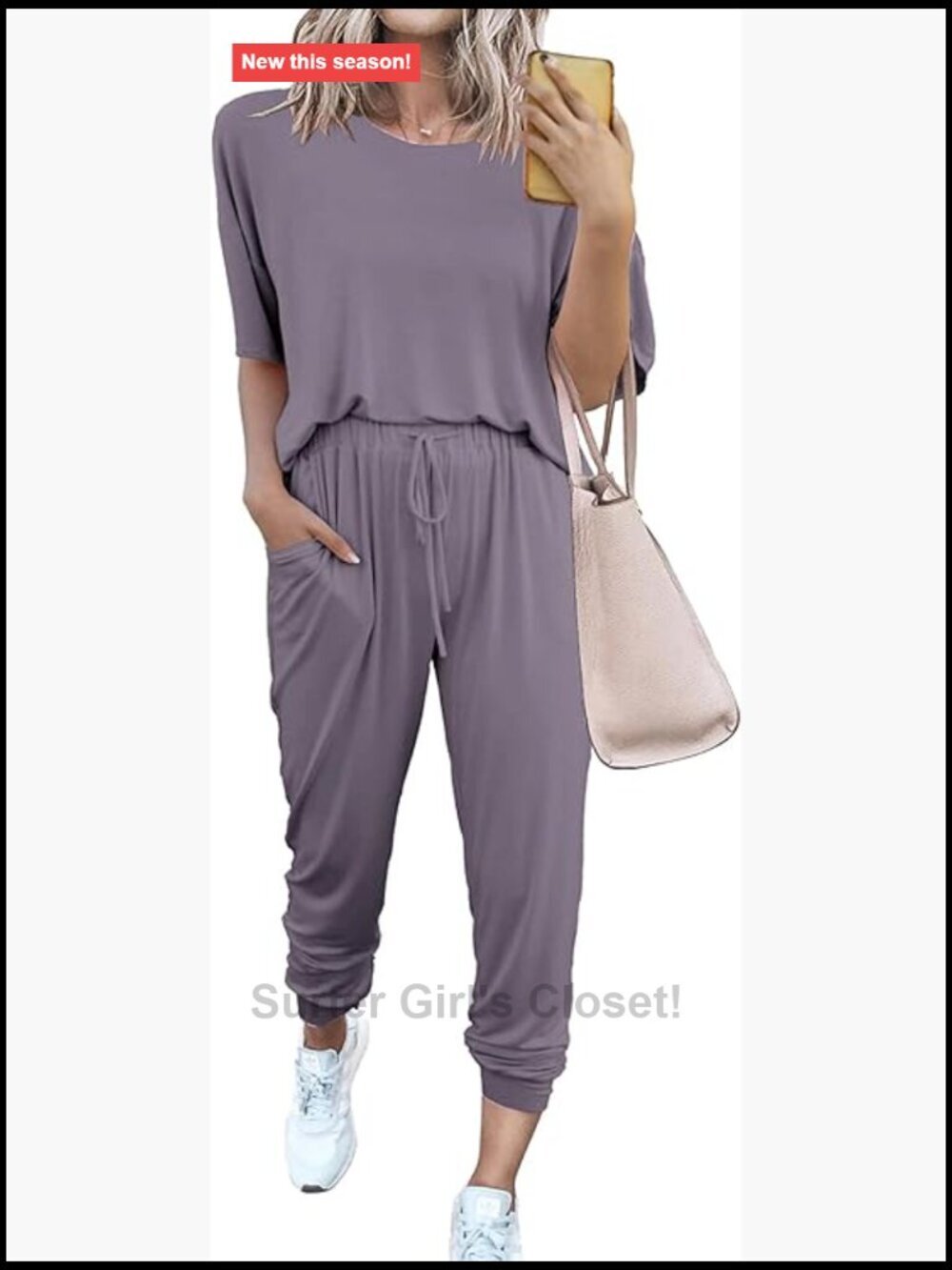 Women's Two Piece Lounge Set Jogger Pants Travel Outfits Short Sleeve Pullover